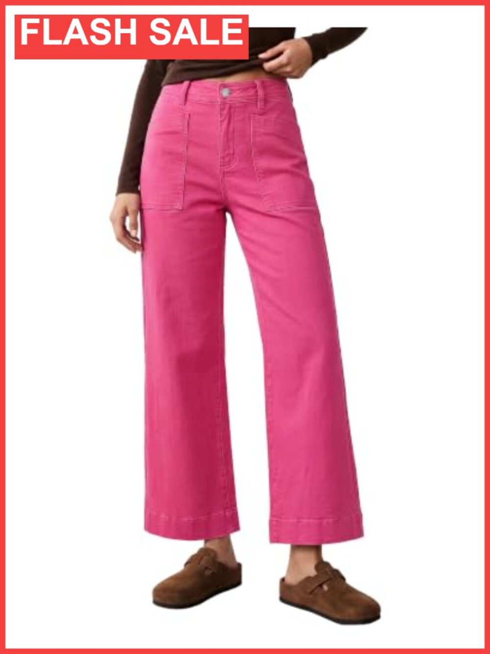 High Waisted Wide Leg Ankle Jeans Stretch Denim Pants